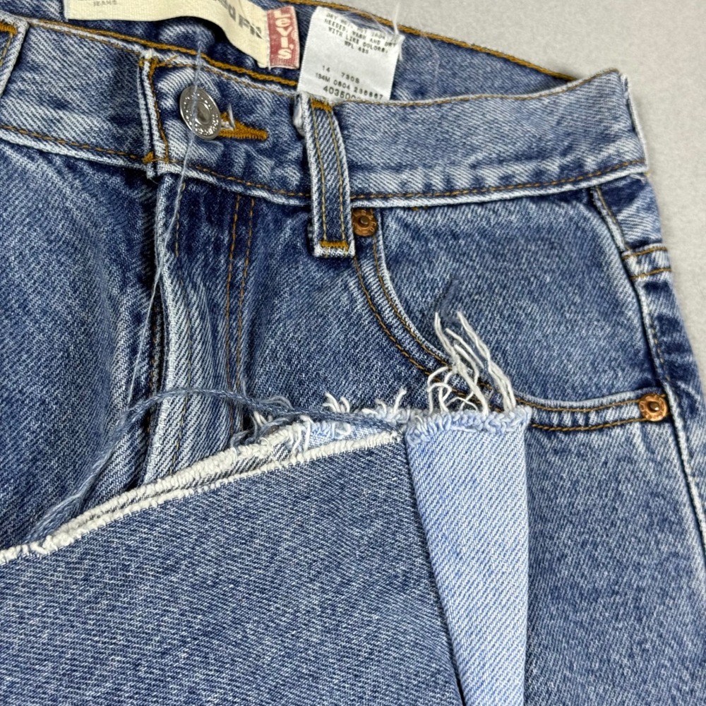 Levis 550 Reworked Patchwork Bell Bottom Flare Jeans Blue Colorblock Denim